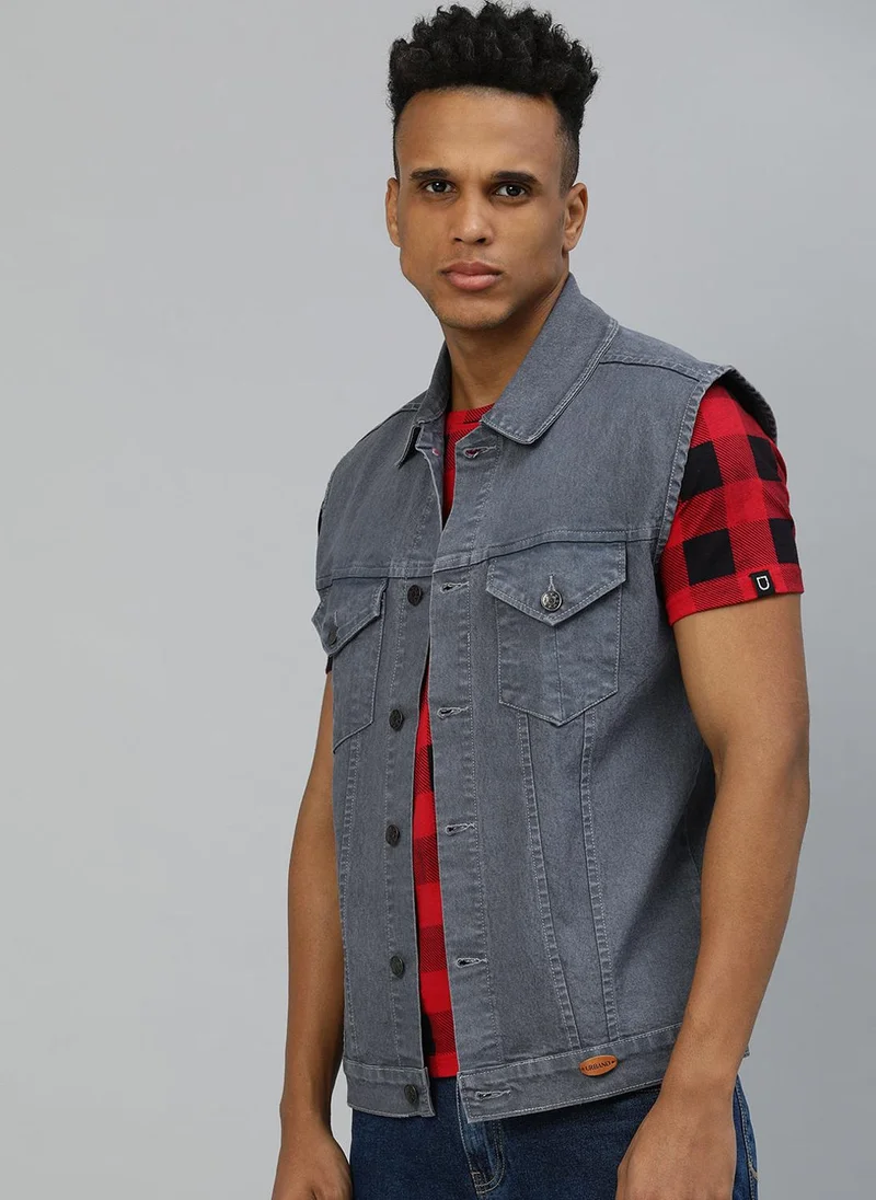 Urbano Fashion  Urbano Fashion Men's Light Grey Regular Fit Washed Sleeveless Denim Jacket for Men | Best Price UAE
